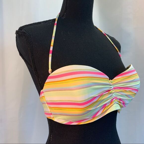 VICTORIA’S Secret neon multicoloured striped bikini top Sz 34DD - Picture 3 of 7